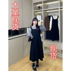 批发大码加厚款假两件针织<b class='q'>连衣裙</b>女秋冬微胖mm收腰遮肚显瘦打底长裙子