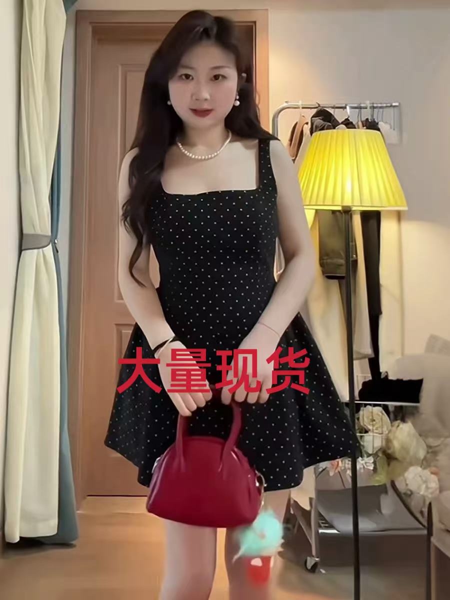 빅 사이즈 여성 의류 마이크로 지방 그는 벤 바람 슬립 여성 드레스 여름 작은 검은 드레스 지방 mm 슬림해 보이는 도트 무늬 짧은 치마