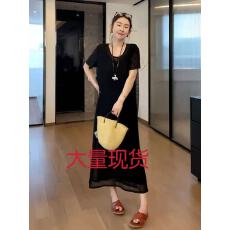 批发大码百搭圆领双层假两件短袖<b class='q'>连衣裙</b>女夏季新款胖mm巨显瘦遮肉裙子