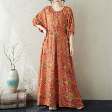 批发2026夏季文艺民族风轻薄宽松大码a字大摆加长款连衣裙遮肚显瘦