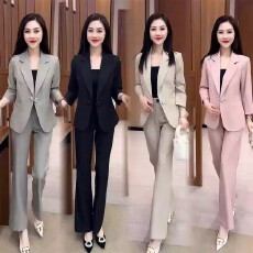 批发小个子西装套装女2025春秋新款女神范职业<b class='q'>七分袖</b>西服微喇裤两件套