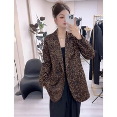 批发豹纹双排扣休闲西装<b class='q'>外套</b>女2025春秋新款高级感宽松休闲<b class='q'>百搭</b>上衣潮