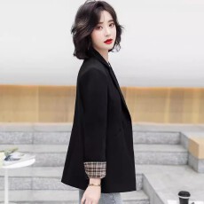 批发大学生面试2025<b class='q'>春</b>秋款女西服高档休闲修身外搭黑色一粒扣西装袖扣