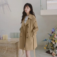 批发韩系温柔卡其色风衣外套女秋冬2025新款春季中长款英伦风宽松大衣