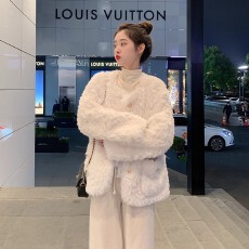 批发小香风羊羔毛外套女2025新款秋冬小个子加厚加绒皮毛一体毛毛皮草