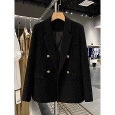 批发黑色英伦风<b class='q'>西装外套</b>女2025新款冬季加厚保暖通勤百搭西服