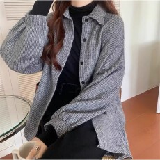 批发设计感小众秋季大码宽松港味慵懒长袖叠穿<b class='q'>衬衣</b>外套开