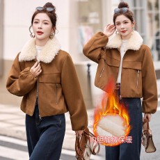 批发高端时尚鹿皮绒短外套女春秋款韩版气质超好看百搭<b class='q'>机车</b>服夹克上衣