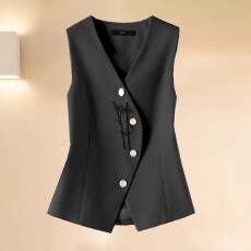 不规则简约西装马甲女春秋无袖坎肩外套刺绣短款气质马夹