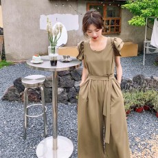 批发法式气质<b class='q'>连体裤女</b>夏季2025新款小飞袖宽松休闲时尚收腰阔腿裤长裤