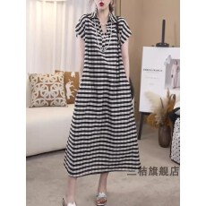 批发休闲时尚POLO领<b class='q'>条纹</b>连衣裙女2026春季新款减龄时尚气质宽松<b class='q'>长裙</b>潮