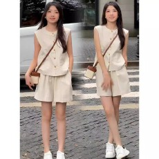 夏天搭配一整套时尚无袖马甲短裤套装女休闲两件套时髦洋气女夏季