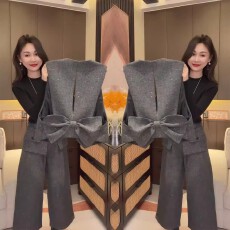 批发2026春款时尚百搭显瘦新款蝴蝶结<b class='q'>马甲</b>阔腿裤高级感两件套套装女潮