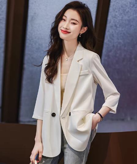 화이트 정장 여성 코트 여름 얇은 스타일 2026 새로운 고급 센스 작은 키 캐주얼 비즈니스웨어 정장