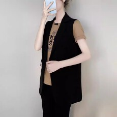 批发黑色西装马甲女款2025秋季新款职业装中长外穿坎肩背心<b class='q'>西装外套</b>