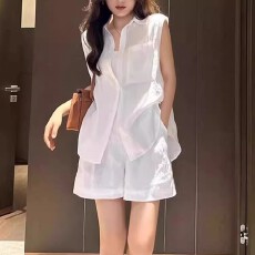 批发棉麻女高端套<b class='q'>装</b>休闲短<b class='q'>裤</b>夏季轻奢无袖亚麻设计感一整套穿搭