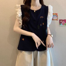 批发<b class='q'>大码</b>女装<b class='q'>胖</b><b class='q'>mm</b><b class='q'>设计</b>感刺绣飞飞袖无袖衬衫女夏季高级感显瘦减龄上衣