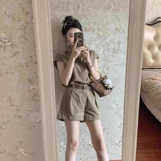 批发法式复古衬衫上衣工装短裤子<b class='q'>套装</b>女<b class='q'>休闲</b>气质高级感小个子两件套夏