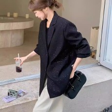 批发高级感时尚亮片西装<b class='q'>外套</b>女春秋新款宽松百搭气质休闲职业西服上衣