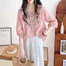 批发薄款棉麻上衣女夏短袖2026新款妈妈高端亚麻衬衫<b class='q'>宽松</b>女士麻料小衫