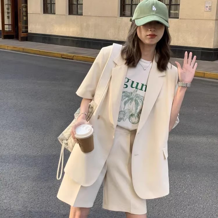 RY74654# 薄款短袖小西装套装女夏季2026新款休闲设计感小众西服外...