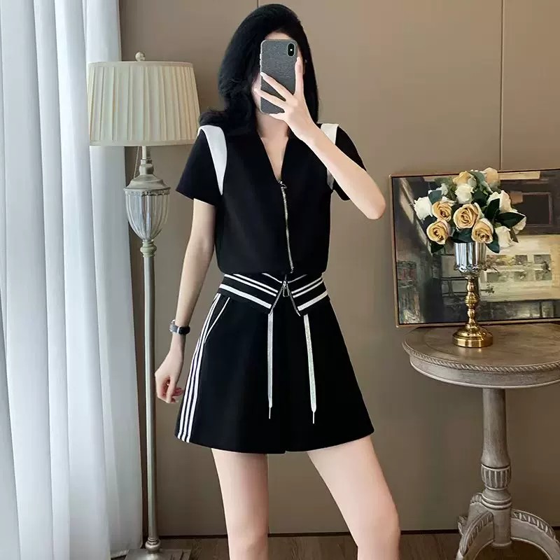 RY74650# 夏季2026新款今年流行女装高级感短袖短裤休闲运动服套装...