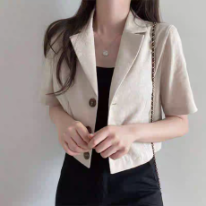 批发Solid Color Short-sleeved Cotton and Linen Suit Women's Spri