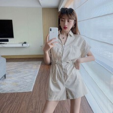 批发复古收腰工装<b class='q'>连体裤女</b>2026夏季新款韩版短袖衬衫宽松阔腿短裤子潮