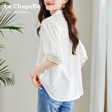 批发法式衬衫女2026年春季新款镂空白衬衣五分袖漂亮小衫上衣