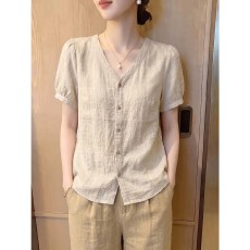 批发2026新款法式<b class='q'>通勤</b>轻薄显瘦好看小衫夏季V领女装气质减龄短袖上衣