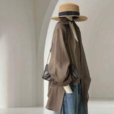 批发深咖色假两件设计感<b class='q'>薄</b>款长袖衬衫女夏季韩风复古遮肉空调衫