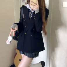 批发<b class='q'>原创</b>jk制服套装小个子西装外套收腰西服女大衣2026