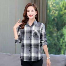 批发纯棉<b class='q'>格子</b><b class='q'>衬衫女</b>春秋装妈装开衫薄外套休闲长袖衬衣上衣潮
