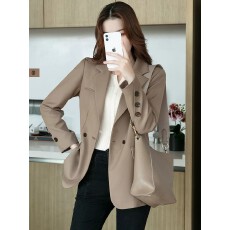 批发咖色西装外套女春秋季新款修身显瘦休闲小个子西服女上衣