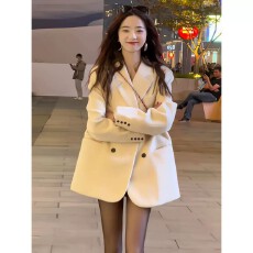 批发<b class='q'>白色</b>西装外套女2026新款春秋小个子宽松中长款气质高级感休闲西服