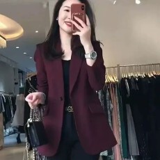 批发酒红色西装外套女春秋2026新款高级感小个子职业西服休闲大码上衣