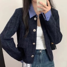批发韩系假两件拼接翻领小香风外套女2026春季新款时尚<b class='q'>百搭</b>短款上衣
