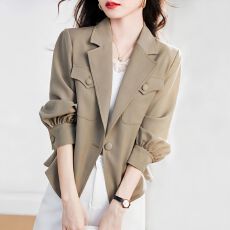 批发休闲长袖<b class='q'>外套</b>女2026春秋新款韩版西装上衣百搭夹克宽松短款风衣