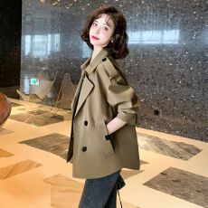 批发气质短款风衣<b class='q'>外套</b>女2026春秋新款韩版宽松休闲夹克西装领长袖上衣