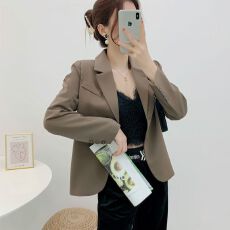 批发西装外套<b class='q'>女</b>春秋季小个子韩版百搭2024新款早秋短款宽松咖色小西服
