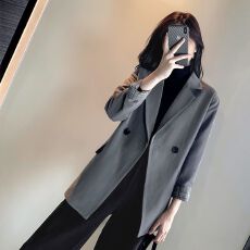 批发垂感西装外套<b class='q'>女</b>韩版宽松2026年新款休闲百搭无垫肩拼接袖口小西服