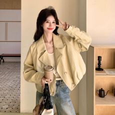 批发卡其色短款风衣外套女2026<b class='q'>春</b>季新款韩系高级感休闲百搭小个子上衣