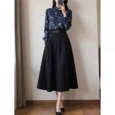 批发<b class='q'>春</b>秋季新款女装时尚穿搭法式复古高端衬衫两件套装半身裙子通勤ol