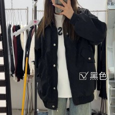 简约款潮流扣子设计美式休闲潮牌情侣外套飞行服春秋飞行员夹克女