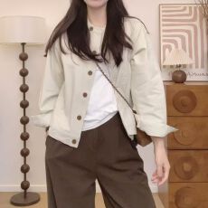 批发复古小立领宽松洋气工装夹克外套女2026春秋新款纯色百搭<b class='q'>棒球</b>服潮