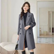 批发<b class='q'>西装</b>领风衣收腰<b class='q'>女</b>装春秋新款安可拉红小个子气质显瘦大码中长外套