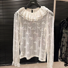 批发报单有货韩国东大门秋新款<b class='q'>时尚</b>百搭圆领宽松蕾丝花边长袖<b class='q'>衬衫</b>上衣