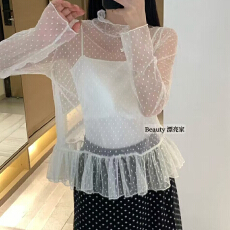 批发报单有货<b class='q'>韩国</b>东大门<b class='q'>代购</b>秋冬波点弹力半高领内搭蕾丝打底衫