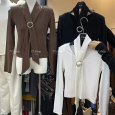 批发报单有货设计感小众飘带上衣V领内搭打底秋冬磨毛绒法式<b class='q'>气质</b>女装