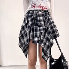 批发报单有货格子不规则<b class='q'>短</b>裙半身裙秋冬新款防走光<b class='q'>裤裙</b>仿衬衫绑带裙子